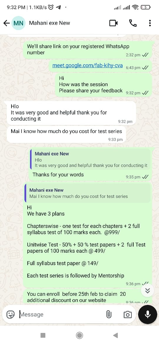 WhatsApp testimonial 1